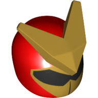 Lego Helmet with Large Gold V Shape on Top and Black Visor Print / Red