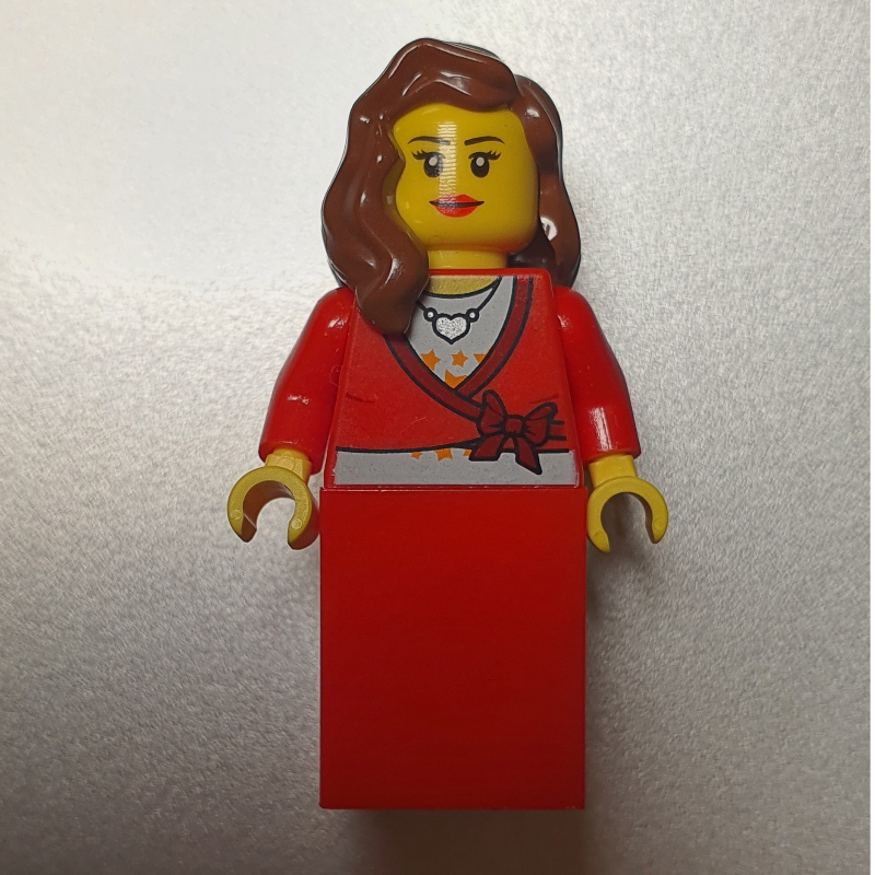 Lego Woman, Cardigan Tied with Bow and Necklace, Red Skirt (3626bpr0892 Head)