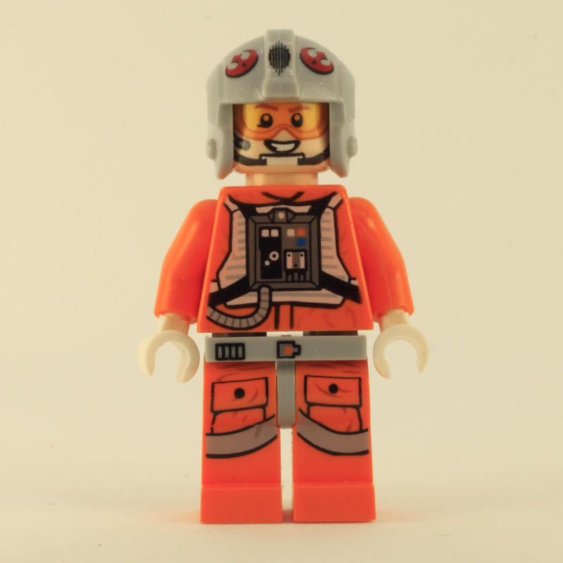 Lego Rebel Pilot Snowspeeder, Orange Flight Suit, Light Bluish Gray Helmet