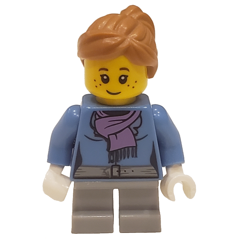 Lego Girl, Medium Blue Jacket with Medium Lavender Scarf, Short Light Bluish Gray Legs