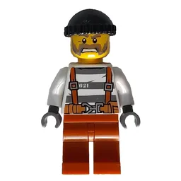Criminal, Prison Shirt with Suspenders and Belt, Black Hat, Beard