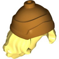 Lego Hair and Hat / Helmet, Long Wavy with Gold Greek Soldier Helmet Pattern / Bright Light Yellow