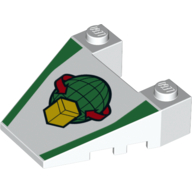 Lego Brick Wedged, Sloped 4 x 4 Taper, with Stud Notches with Parcel Box Globe Round Arrow print