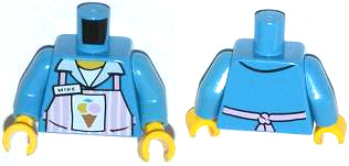 Lego Torso Pink Apron with White Stripes with Ice Cream Cone and 'MIKE' Name Tag Pattern / Dark Azure Arms / Yellow Hands