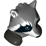 Lego Minifig Head Special, Raccoon with Dark Bluish Grey Shoulder Pads Print (Rocket) / Dark Bluish Gray