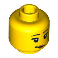 Lego Minifig Head Zookeeper, Eyelashes, White Pupils, Red Lips, Crooked Smile and Mole on Left Cheek Print [Blocked Open Stud] / Yellow