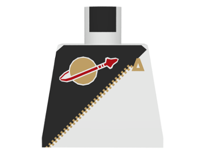 Lego Torso Futuron Uniform with Black Panel, Gold Zipper, and Classic Space Logo Pattern