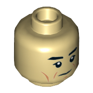 Lego Minifig Head Commander Sato, Dual Sided, Eyebrows, Cheeklines, Neutral, Raised Eyebrow Scowl, Teeth Print [Hollow Stud] / Tan