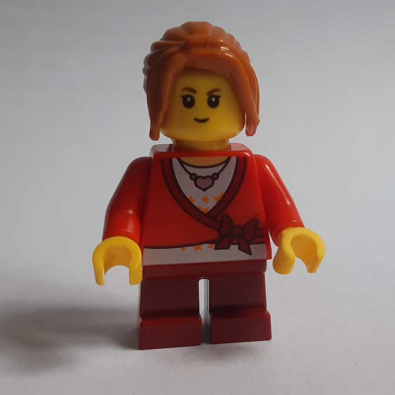 Lego Girl, Cardigan Tied with Bow, Necklace, Short Dark Red Legs