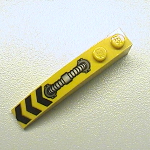 Lego Brick Curved 6 x 1 with Hydraulic Hose and Black Chevrons Print / Yellow