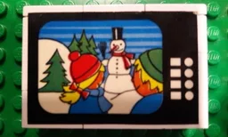 Stickered Assembly 6 x 2 x 3 1/3 with Snowman and Children on TV Screen Pattern (Sticker) - Set 264-1