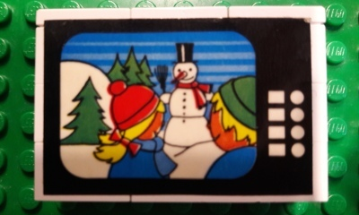 Lego Stickered Assembly 6 x 2 x 3 1/3 with Snowman and Children on TV Screen Pattern (Sticker) - Set 264-1
