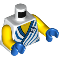 Lego Torso Robe with Blue Lines and Bare Chest Print, Yellow Arms, Blue Hands / White