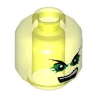Minifig Head Morro, Pointed Eyebrows, Bright Green Eye Shadows, Open Mouth Print [Hollow Stud] / Trans-Neon Green