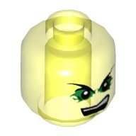 Lego Minifig Head Morro, Pointed Eyebrows, Bright Green Eye Shadows, Open Mouth Print [Hollow Stud] / Trans-Neon Green