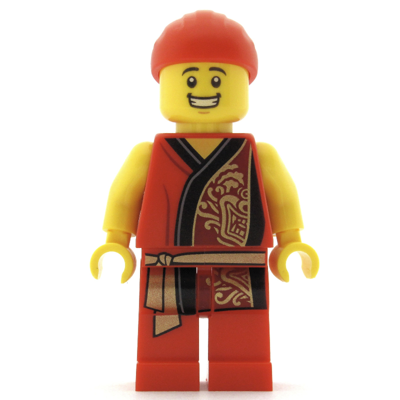 Lego Man, Red Robe with Gold Sash Belt, Red Bandanna, Big Smile