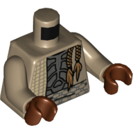 Lego Torso Robes, Open over Dark Bluish Gray Chestplate, Two Braids Print, Dark Tan Arms, Reddish Brown Hands / Dark Tan
