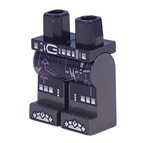 Lego Hips and Pearl Titanium Legs with Silver Belt, Straps, Toes, Dark Purple Stripes print / Black