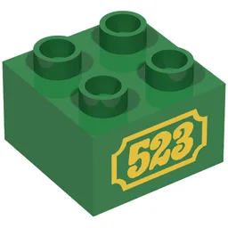 Duplo Brick 2 x 2 with Yellow '523' Antique Style Print / Green