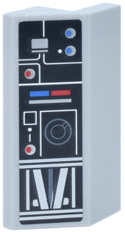 Lego Slope 45 2 x 4 with Cutout without Studs with Black Control Panel, White and Silver Angled Lines, Dark Bluish Gray Dial, Red and Blue Buttons Pattern (Sticker) - Set 75419