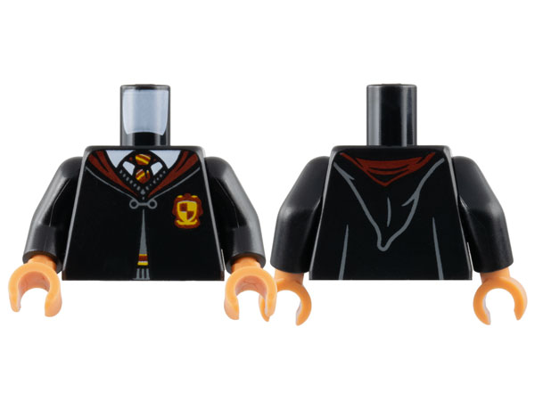 Lego Torso Hogwarts Robe Clasped with Gryffindor Crest, Sweater, Shirt and Tie Pattern / Black Arms / Nougat Hands