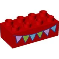 Duplo Brick 2 x 4 with Garlands Print / Red