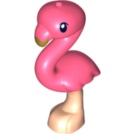 Lego Animal, Bird, Flamingo with Light Nougat Leg, Black Eye and Olive Green Beak / Coral