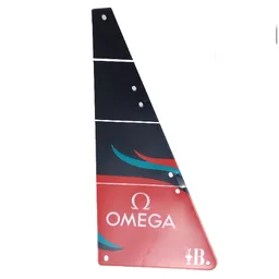 Sail, Triangular, Black with 'OMEGA', 37th America's Cup Barcelona Logo and Red and Dark Turquoise Waves Print / [No Color/Any Color]