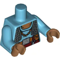 Torso, Vest, Quilted Dark Bluish Gray with Medium Azure Undershirt, Necklace and Belt Print (Maz Kanata), Medium Azure Arms, Medium Nougat Hands / Medium Azure