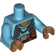 Lego Torso Vest, Quilted Dark Bluish Gray with Medium Azure Undershirt, Necklace and Belt Print (Maz Kanata), Medium Azure Arms, Medium Nougat Hands / Medium Azure