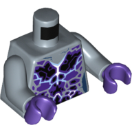 Lego Torso Black and Dark Purple Rocks and White and Blue Lightning Effect Print, Sand Blue Arms, Dark Purple Hands / Sand Blue