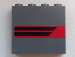 Panel 1 x 4 x 3 with Side Supports - Hollow Studs with Two Black Horizontal Stripes on Red Background Pattern Model Left Side (Sticker) - Set 60008