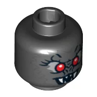 Minifig Head Vampire Bat, Fangs, Red Eyes and Dark Bluish Gray Fur Print / Black