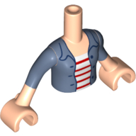 Lego Minidoll Torso Boy with Light Nougat Arms and Hands with Sand Blue Jacket over White Shirt with 5 Magenta Stripes, and Sand Blue Sleeves Print / Light Nougat