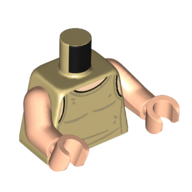 Lego Torso Vest, Creases and Stains Print, Light Nougat Arms and Hands / Tan