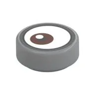 Tile Round 1 x 1 with Reddish Brown Eye Looking Right (White Dot on Top) Print / Light Bluish Gray
