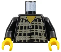 Torso Plaid Shirt with Dark Gray Lines and Silver Zipper, Yellow Neck Pattern / Black Arms / Yellow Hands