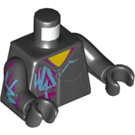 Lego Torso Hoodie, Azure/Dark Purple Graffiti WyldStyle, Zipper Print, Black Arms and Hands / Black