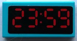 Tile 1 x 2 with Digital Clock with Red '23:59' Pattern (Sticker) - Set 80108 / Medium Azure