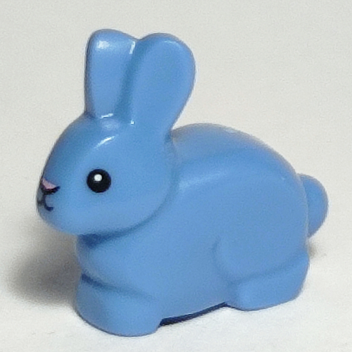 Lego Animal, Rabbit / Bunny with Black Eyes and Mouth - Pink Nose Print / Medium Blue