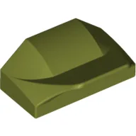 Brick Wedged, Curved 1 x 2 x 2/3 No Studs, Wing End / Olive Green