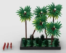 Vignette of parrots in palm trees