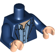 Lego Torso Open Suit Jacket with Medium Blue Shirt Open Collar Print (Joachim Löw), Dark Blue Arms, Light Nougat Hands / Dark Blue