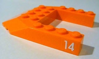 Lego Wedge 6 x 8 Cutout with White '14' Pattern on Both Sides (Stickers) - Set 10233