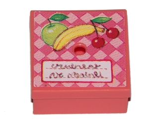 Lego Container, Box 3 1/2 x 3 1/2 x 1 1/3 with Hinged Lid with Fruit Pattern (Sticker) - Set 3205