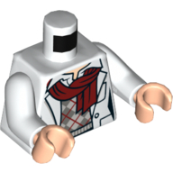 Lego Torso Lab Coat with Dark Red Scarf and Argyle Sweater Print, White Arms, Light Nougat Hands / White