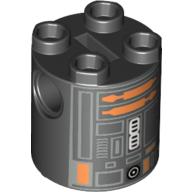 Lego Brick Round 2 x 2 x 2 Robot Body, Axle Holder '+' Orientation with Copper and Silver Imperial Astromech Droid Print / Black