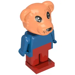 Fabuland Figure Bernard Bear with Brown Head, Blue Torso, Arms and Hands and Red Legs / Blue