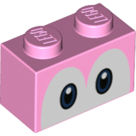 Lego Brick 1 x 2 with Blue Eyes (Yoshi) Print / Bright Pink