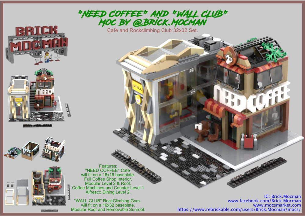 Lego Two Building Set - "Need Coffee" and "Wall Club" Rockclimbing Gym